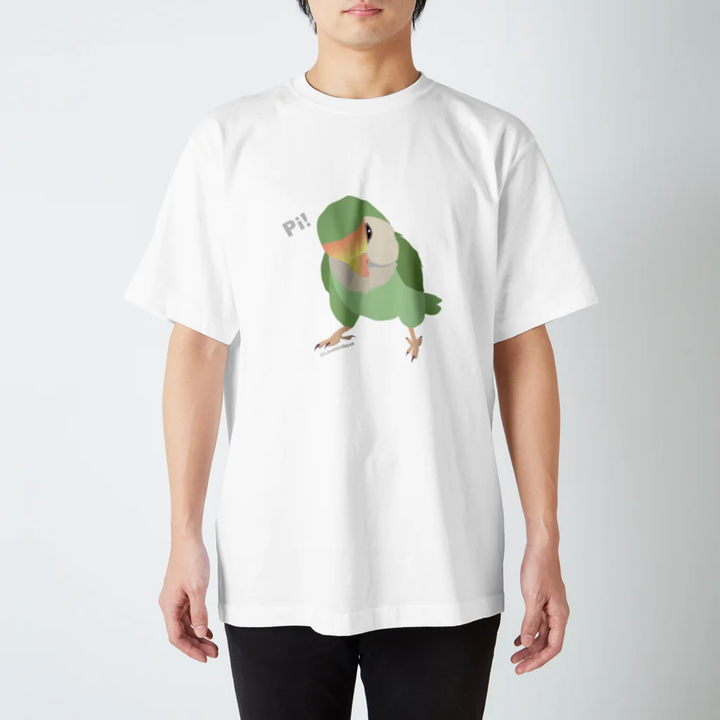 コザクラインコSHOP (kotorigoto/Lovebirdlove)のPi! コザクラインコ(シーグリーン） スタンダードTシャツ