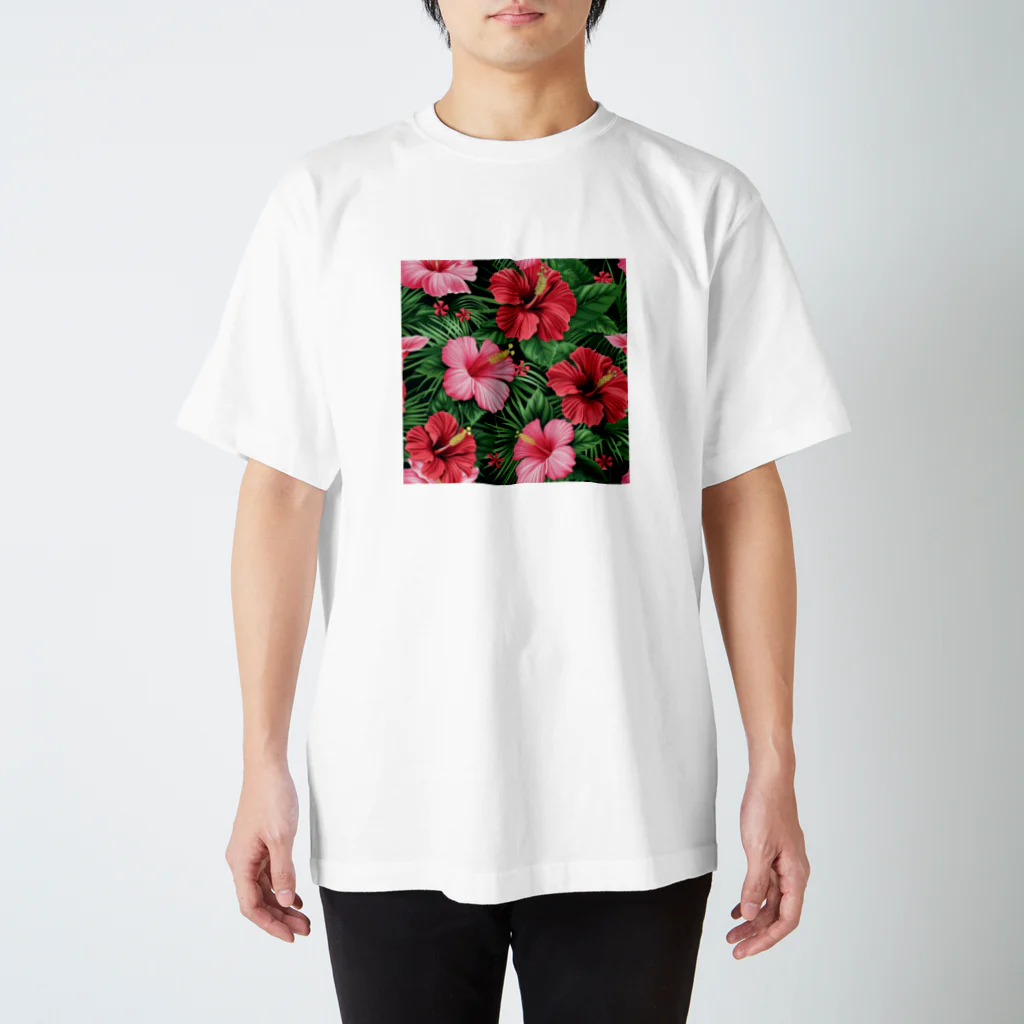 オンラインショップイエローリーフの赤色の花ハイビスカス Regular Fit T-Shirt