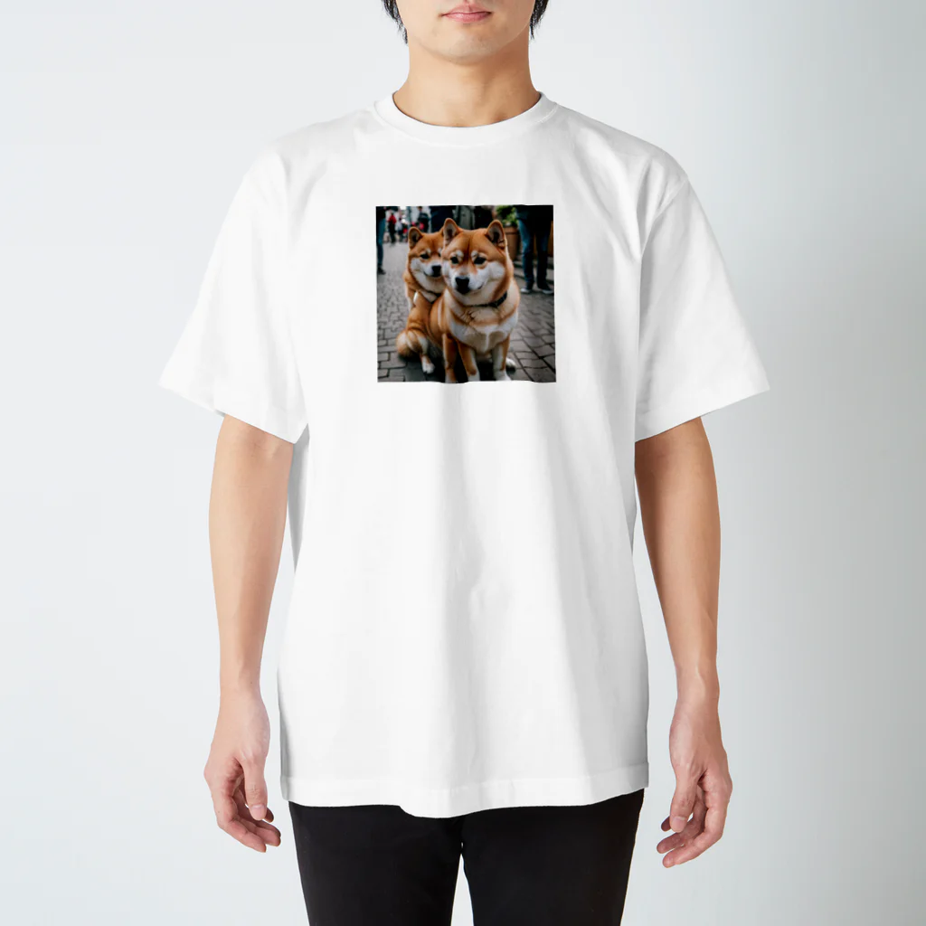 kaerinofficeの2匹のかわいい柴犬が仲良く並んで写っています。 スタンダードTシャツ