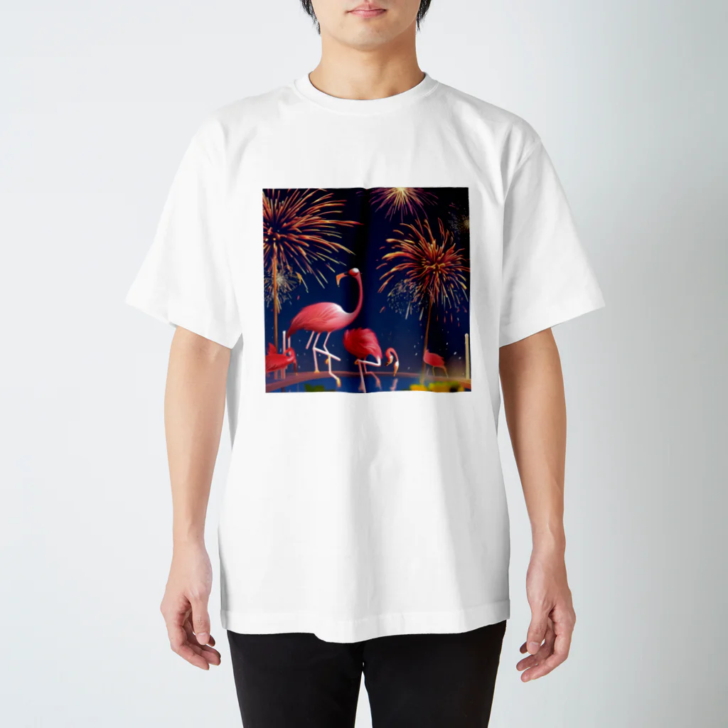 Mistybrianのフラミンゴと打ち上げ花火 スタンダードTシャツ