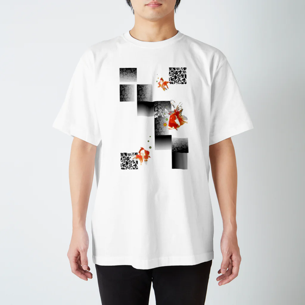 iAi-jpの市松花柄に金魚 スタンダードTシャツ