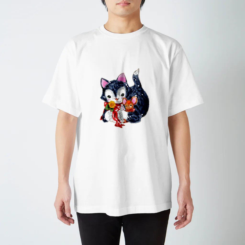 dot comのレトロ風　ねことねずみ Regular Fit T-Shirt