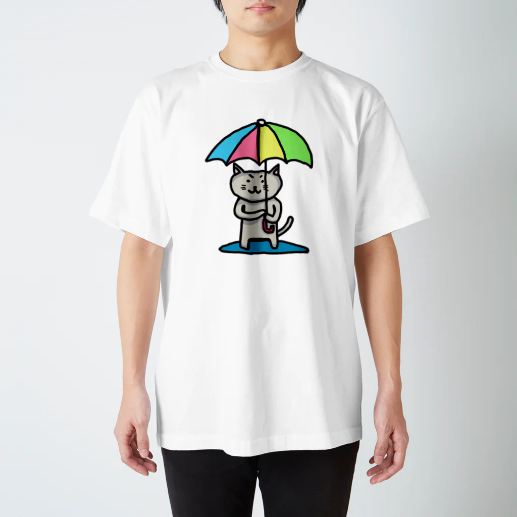 夏のどんぶり(ドンブリ)　ブラザーズ【ドンブラ】の傘猫レインボー スタンダードTシャツ