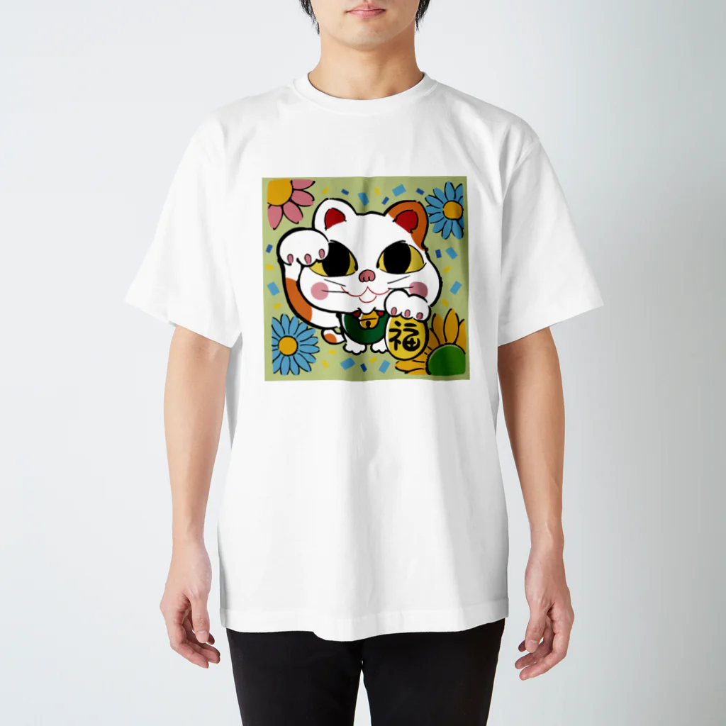 開運キャラ祭りの招き猫 　背景あり　 Regular Fit T-Shirt