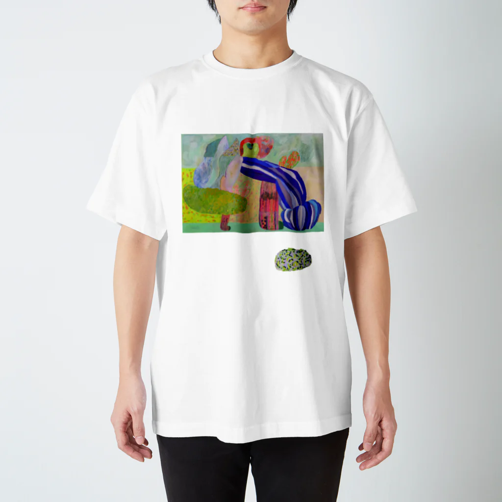 ふっかふっかひゅーんののびのびどーう　と　原っぱおはぎ スタンダードTシャツ