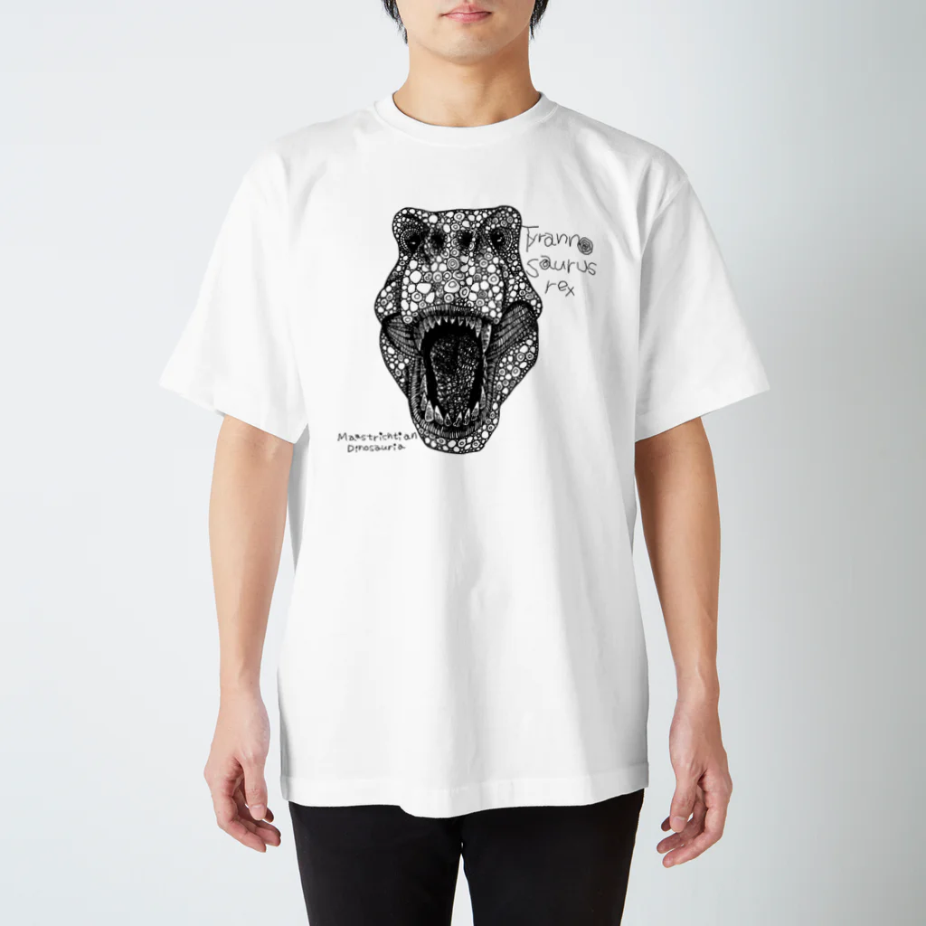 恐竜と猫のティラノサウルス（黒） スタンダードTシャツ