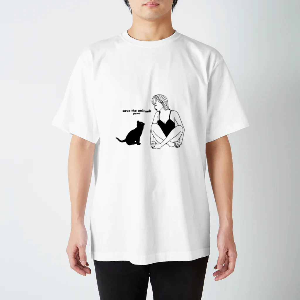 pawsの猫と女の子 スタンダードTシャツ