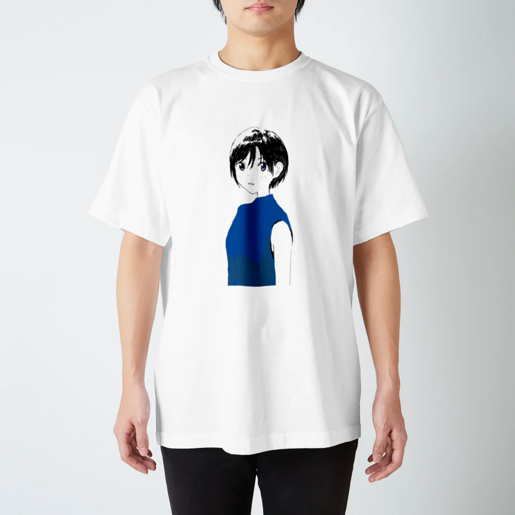 モロトミの青いノースリーブの女の子 スタンダードTシャツ