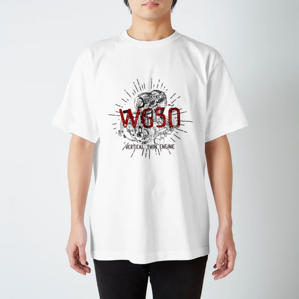 Too fool campers Shop!のW650 ENGINE(黒文字) Regular Fit T-Shirt