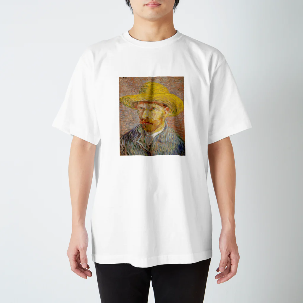 Art Baseのゴッホ / 1887 / Self-Portrait with Straw Hat Vincent van Gogh Regular Fit T-Shirt