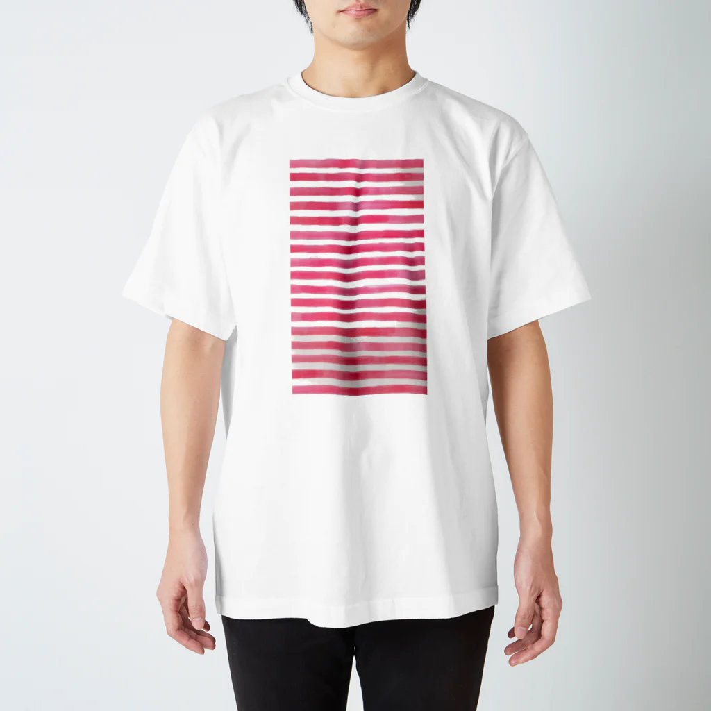 Teatime ティータイムのピンク ストライプ 水彩 絵の具 Regular Fit T-Shirt