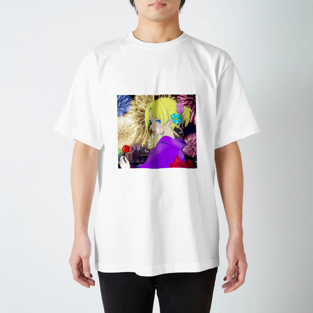 omu_na0523の夏まつり花火とりんご飴 スタンダードTシャツ