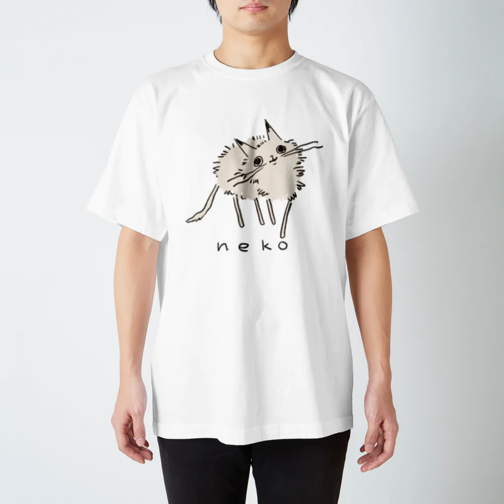 POTSURIのオオカミくんが描いた白ネコ スタンダードTシャツ