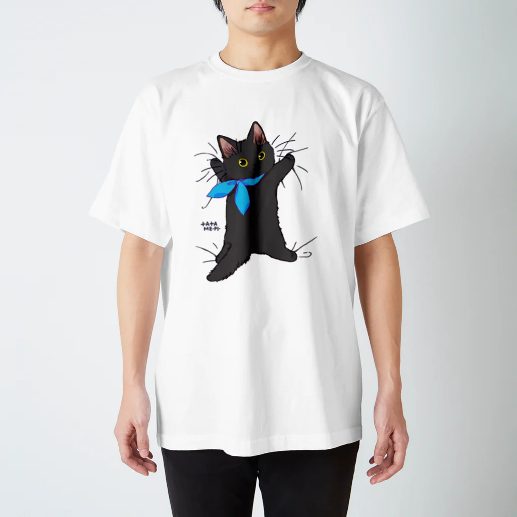 たたメーピーのたたメーピー 〈くっつきにゃん/黒〉 スタンダードTシャツ