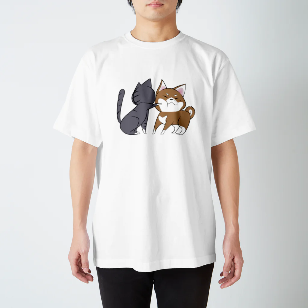 スナネコシンドバッド SUZURIキャラバンのしばねこネコパンチ（胡麻柴） スタンダードTシャツ