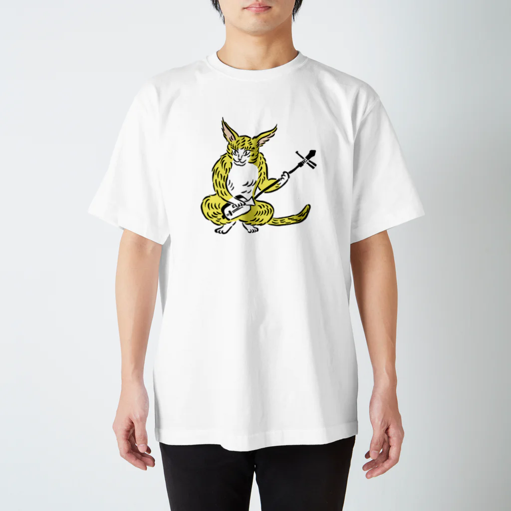 ツバメ堂の大津絵・猫に三味線 Regular Fit T-Shirt