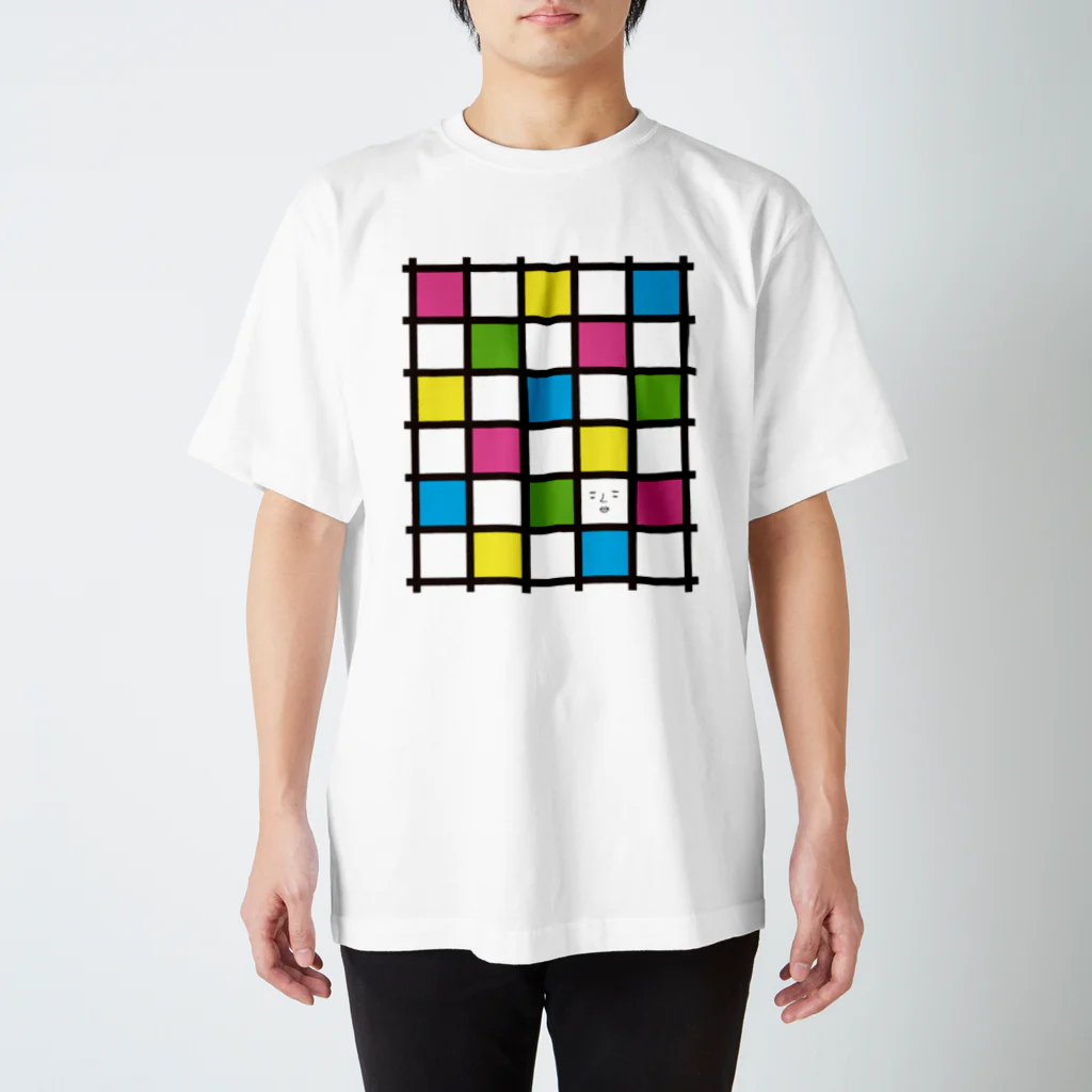 SHUJI OZAWAの格子模様で1つ顔 スタンダードTシャツ