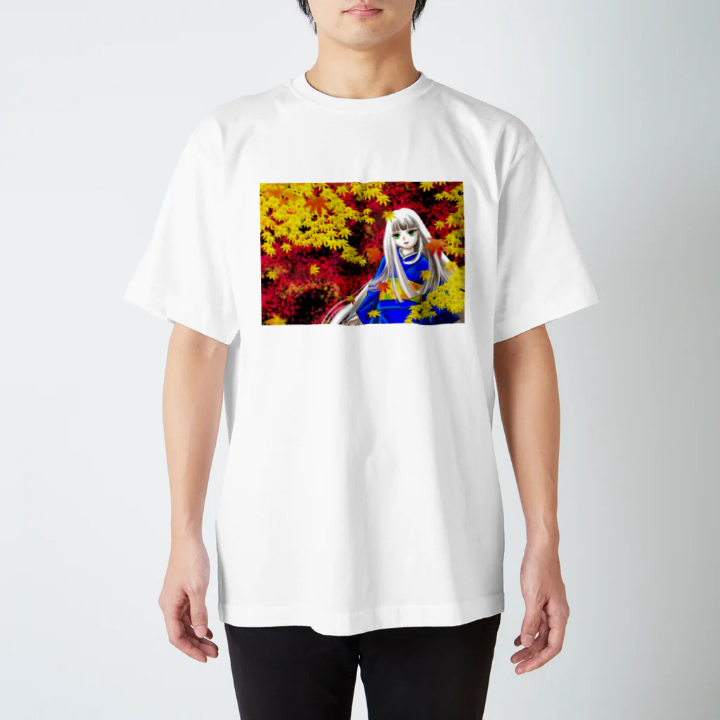 気まぐれ絵描きの猫グッズ屋の紅葉の森の少女 Regular Fit T-Shirt