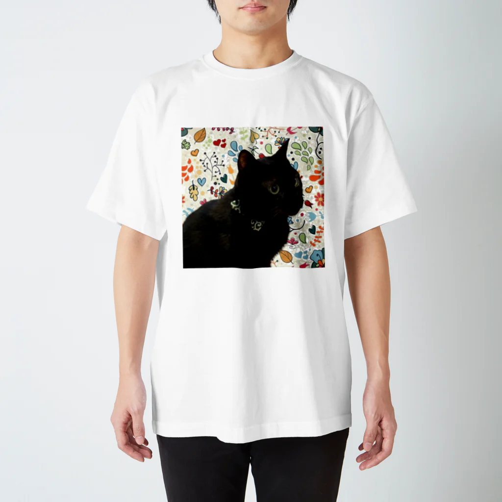  HARU-NYANKOのフローラルねこ スタンダードTシャツ