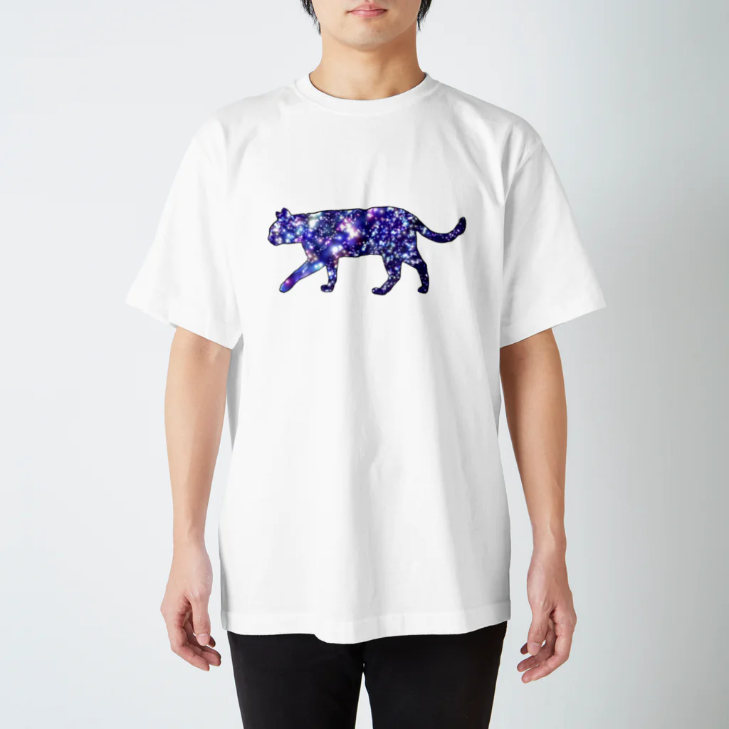 姫ONE工房の猫シルエット（ギャラクシー柄①） スタンダードTシャツ