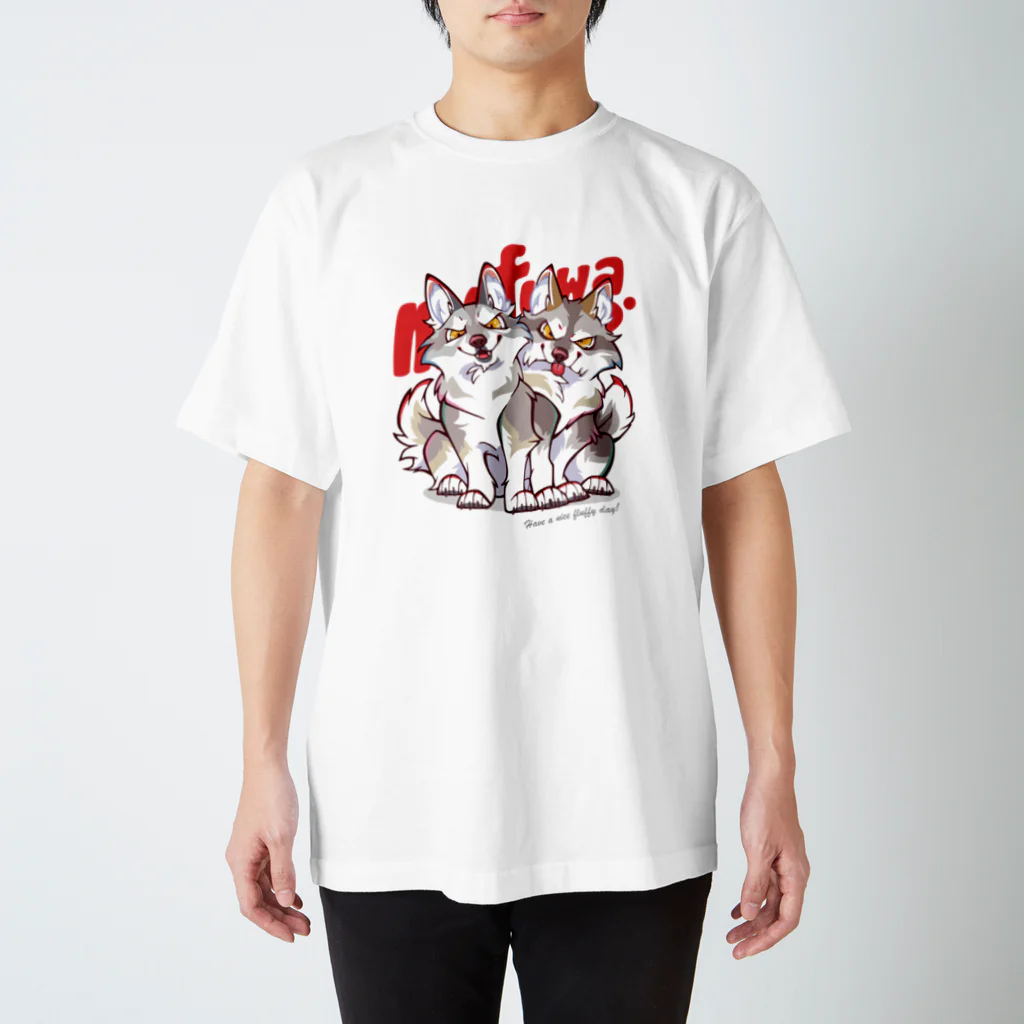 mofuwaのWOLF BROS(white) スタンダードTシャツ