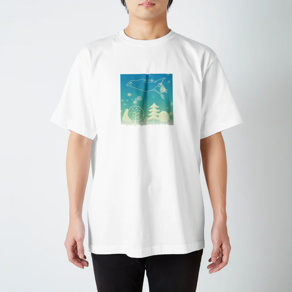 ・buncho days・ 文鳥デイズの北欧の空を飛ぶ文鳥 スタンダードTシャツ