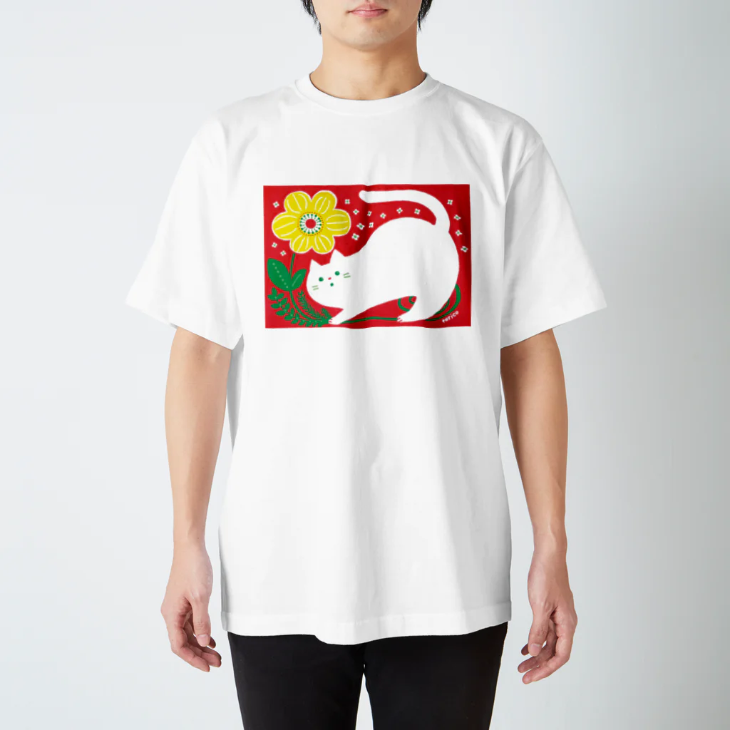 とりこ(torico)の猫と黄色いお花 スタンダードTシャツ