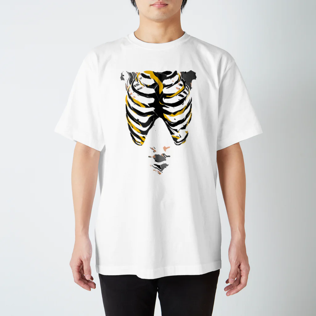 🍰🍭🍨🎂🍬🍩🍦🍮🍫🍪のクロイ内骨格シリーズ “グレー / イエロー” Regular Fit T-Shirt