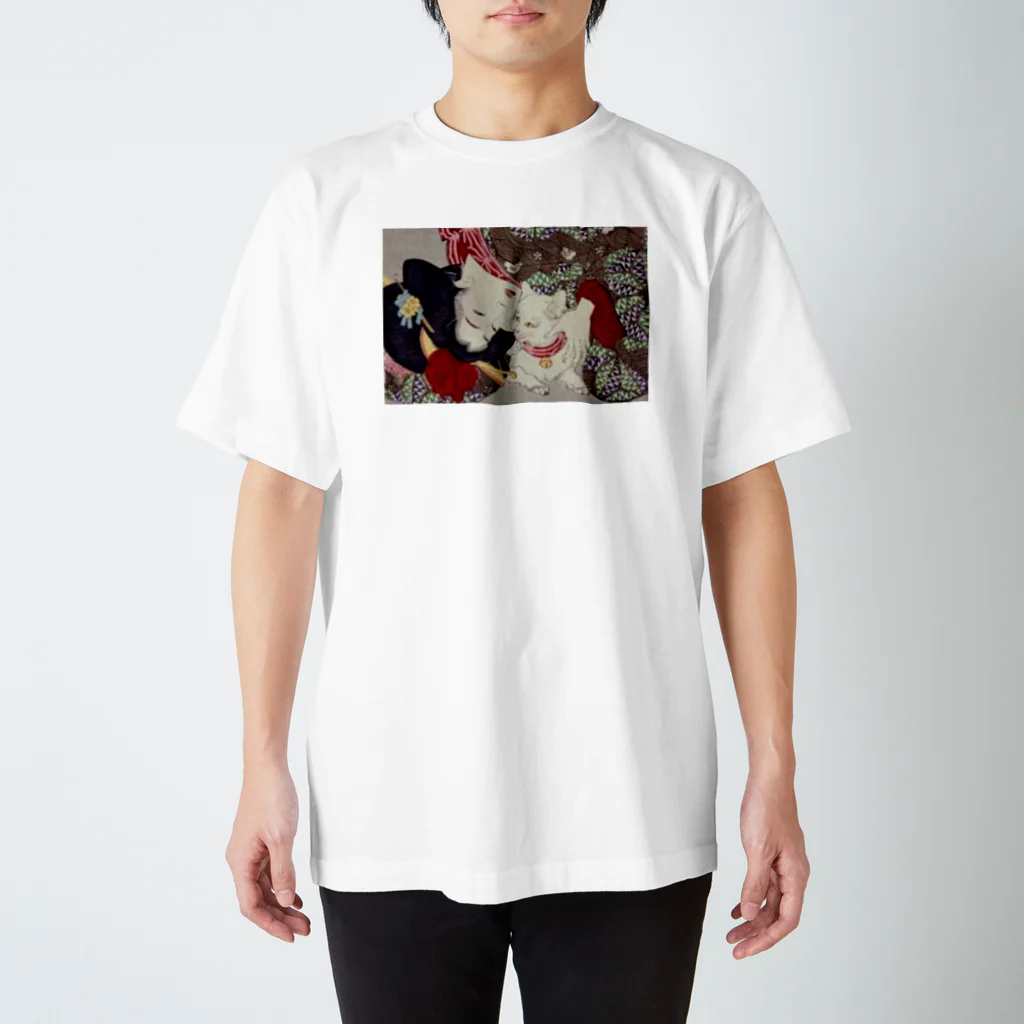 ズシ店の猫ちゃんと女性ちゃん　浮世絵 Regular Fit T-Shirt