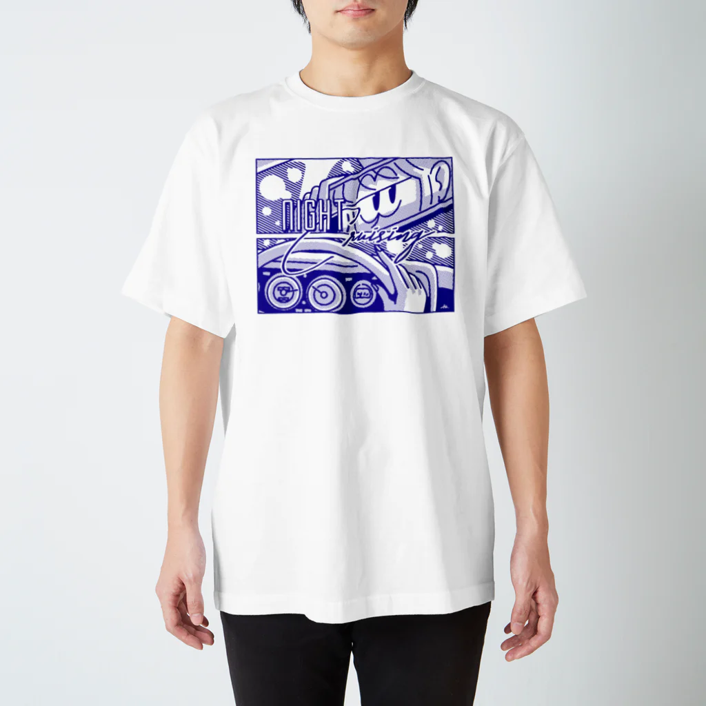 マチダタケルのSUZURIのお店のマチダタケル - Night Cruising Navy スタンダードTシャツ