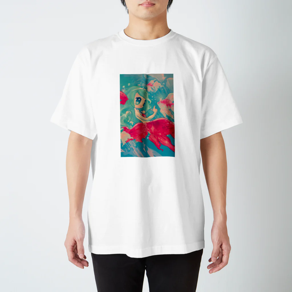 ホネピンク@絵が好きな人の金魚ヒメ（縦） スタンダードTシャツ