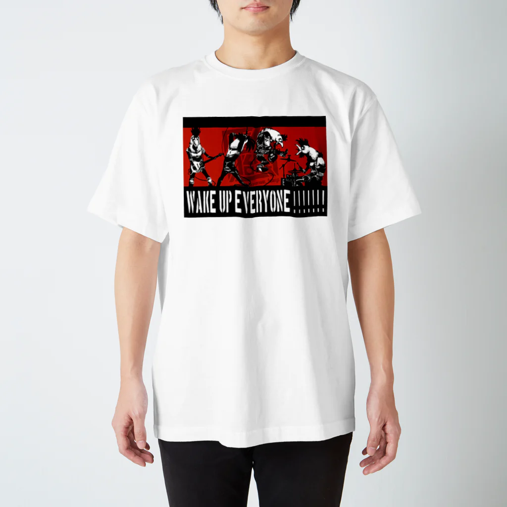 白黒灰脂オリジナルイラストグッズSHOP『熊猫動物園』のWAKE UP EVERYONE!!!!!! Regular Fit T-Shirt