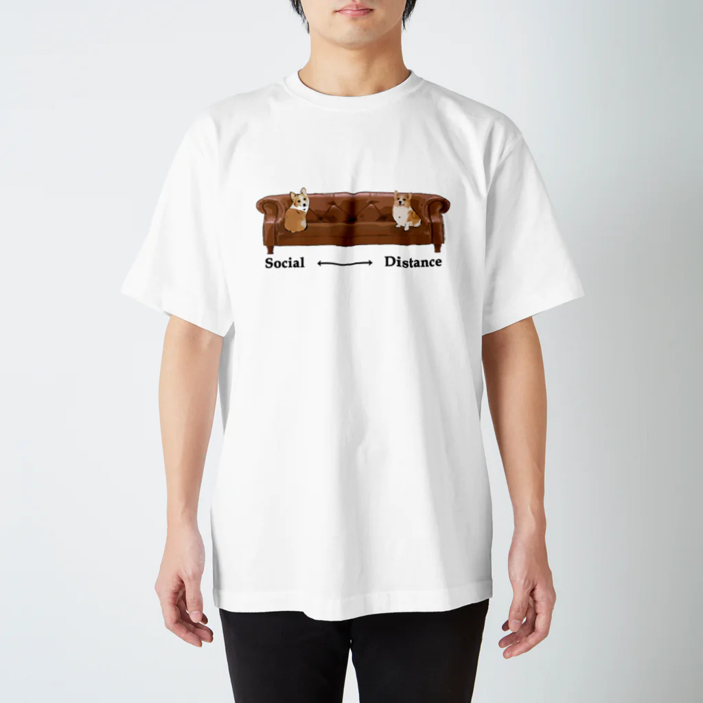 犬グッズの店しえるぶるーのソーシャルディスタンス　コーギー Regular Fit T-Shirt