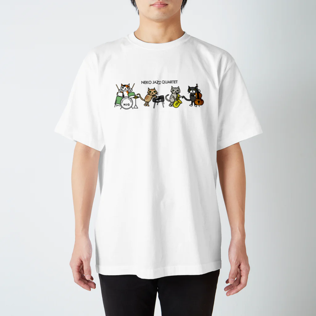 saxfactionのネコジャズカルテット スタンダードTシャツ