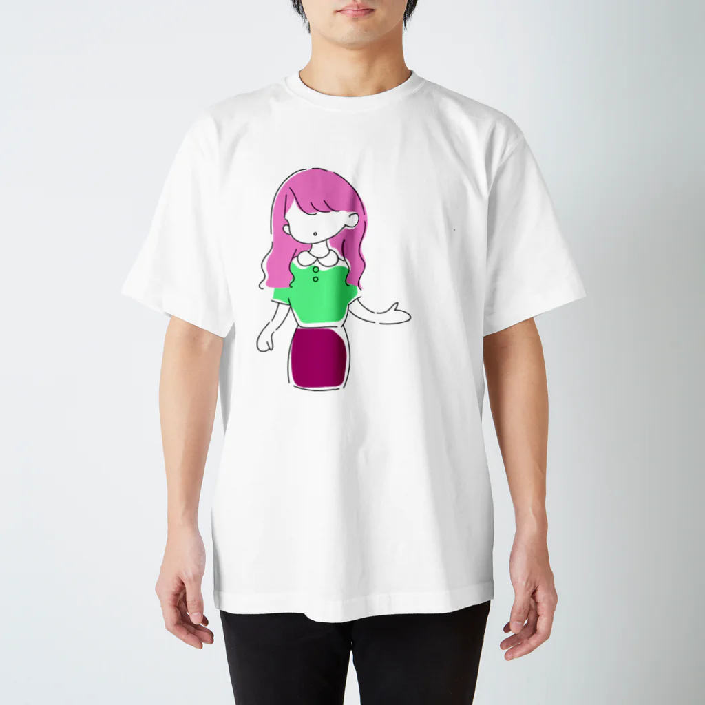 watasi_jkのピンク髪の女 スタンダードTシャツ