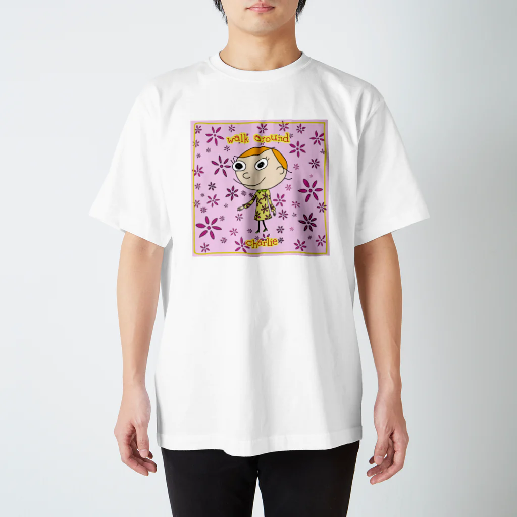 charlolのピンク　花柄手書きCharlie Regular Fit T-Shirt