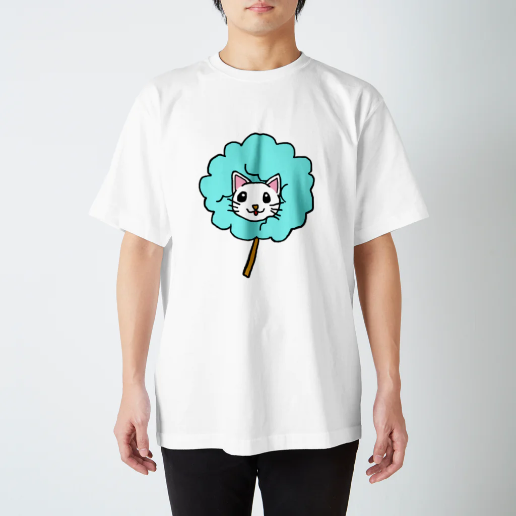 ちゃんななのショップのわたあめにゃんこ　白猫ver(水色) スタンダードTシャツ