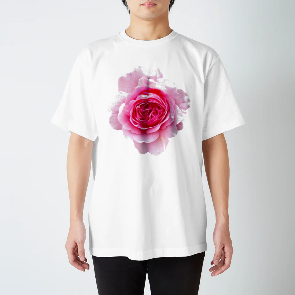 コマタヒチの【ロマンスキザ】ピンクの薔薇 スタンダードTシャツ