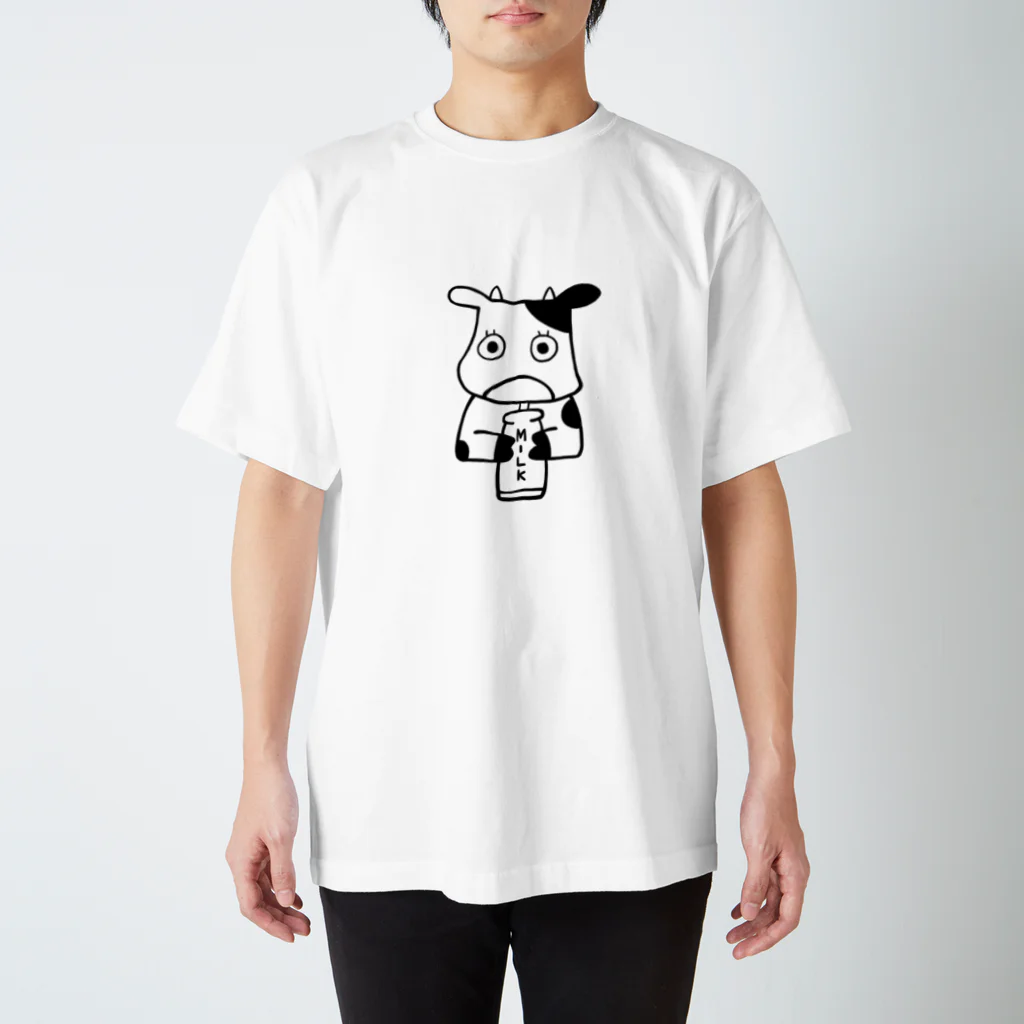 ラッタ工房のウシとミルク(クロ) スタンダードTシャツ