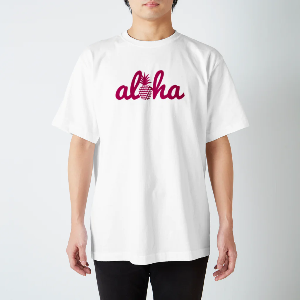 aloha_pineapple_hawaiiのaloha 27(heart）ピンクロゴ スタンダードTシャツ