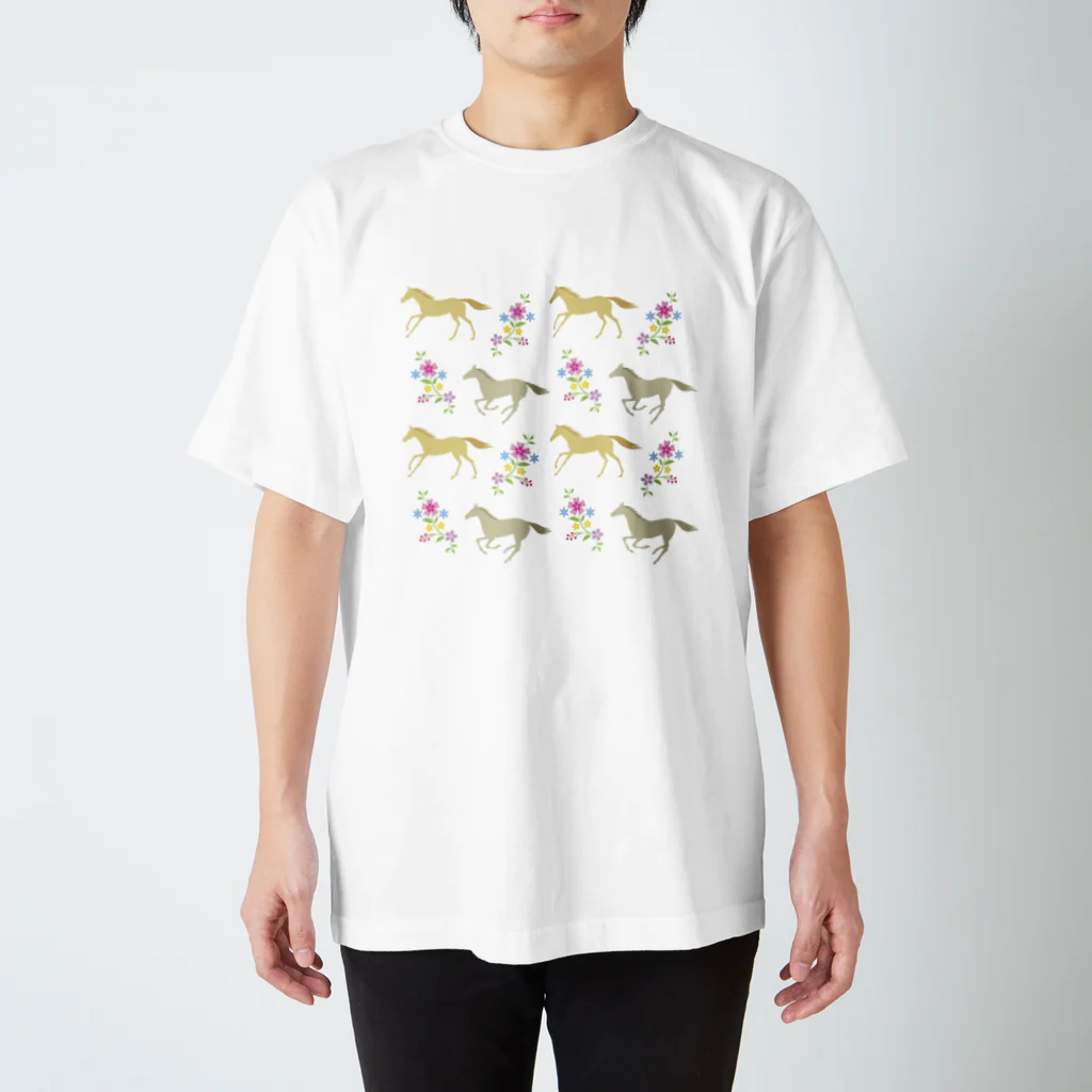 Sharroodの馬と花のTシャツ（背面プリント有） スタンダードTシャツ