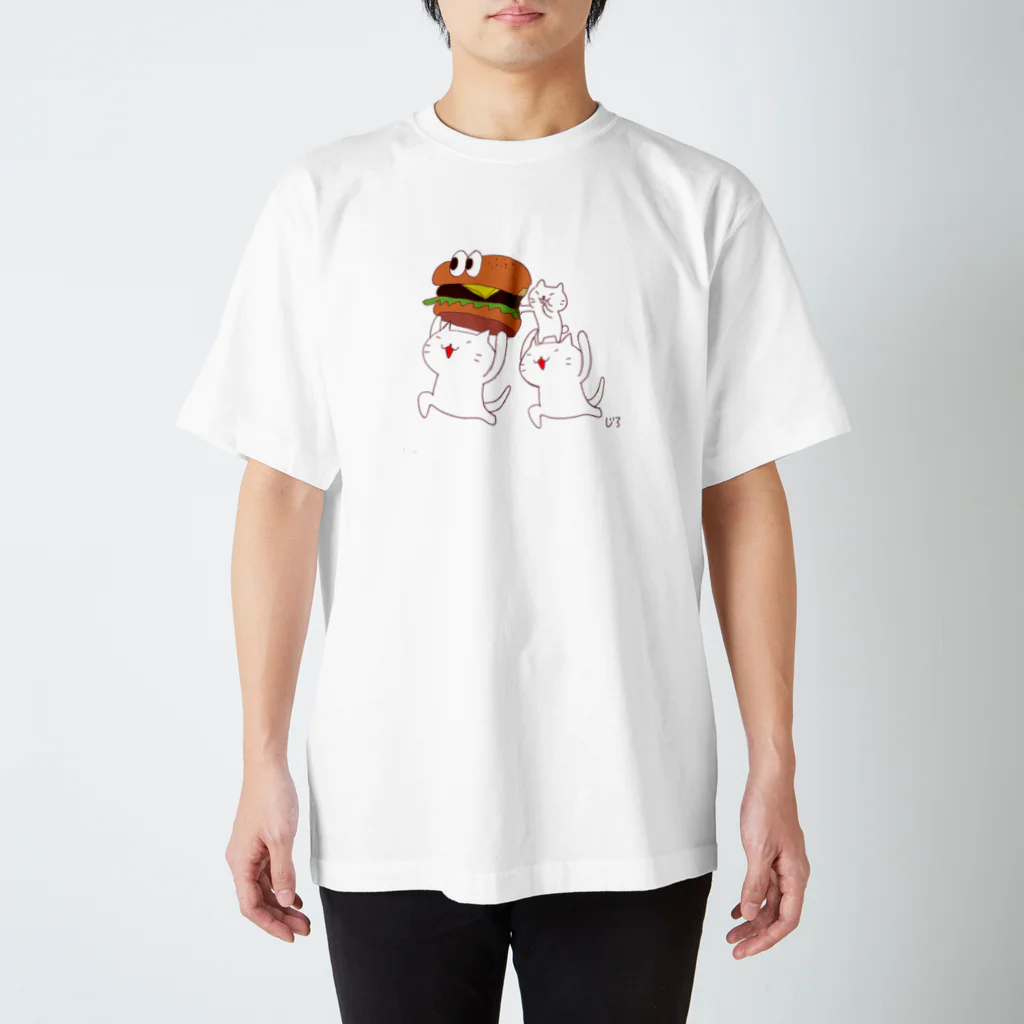Hello Happy Catのじろにゃんたちとハンバーガー Regular Fit T-Shirt