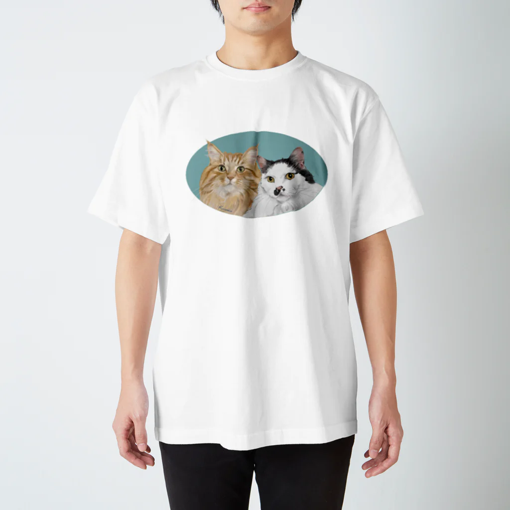 kinako-japanの猫社長さん　猫専務さん　青 スタンダードTシャツ