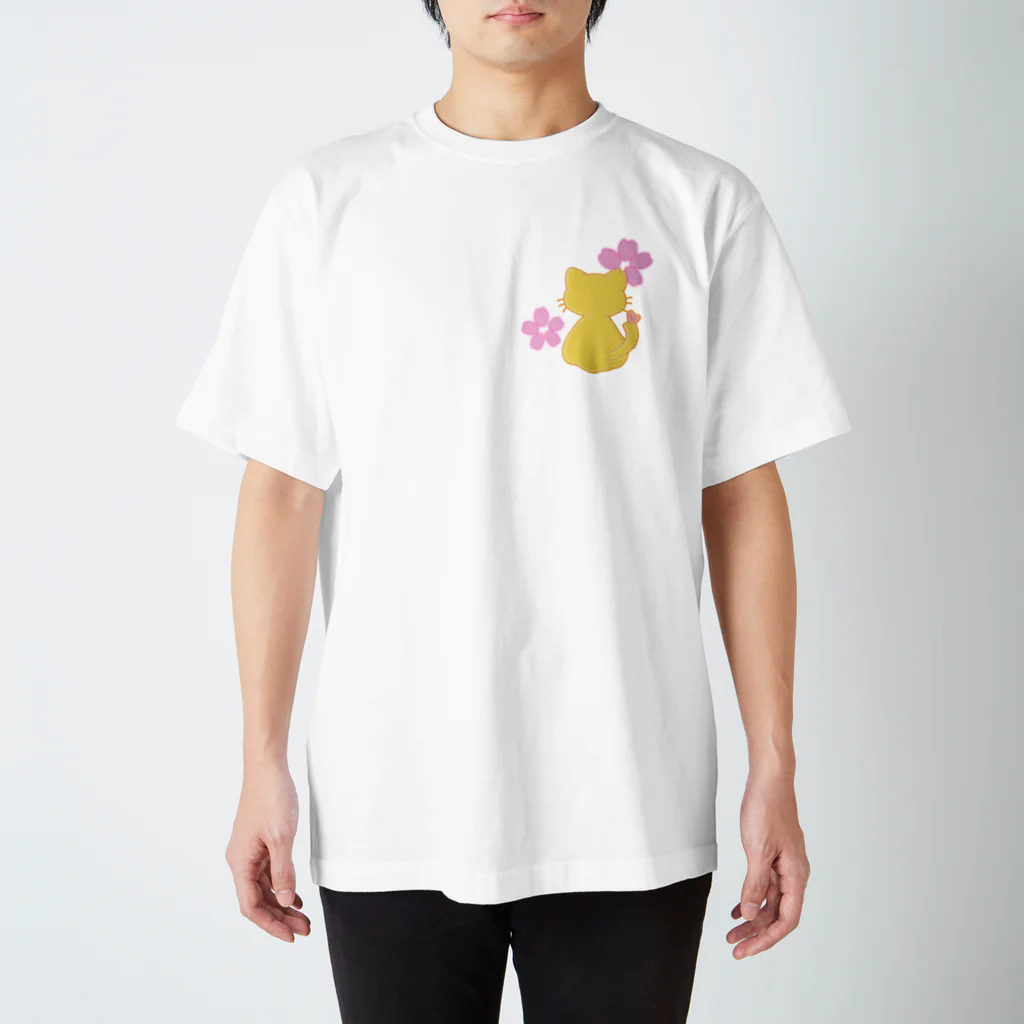 豆大福屋のぽっちゃりオレンジ桜ねこ スタンダードTシャツ