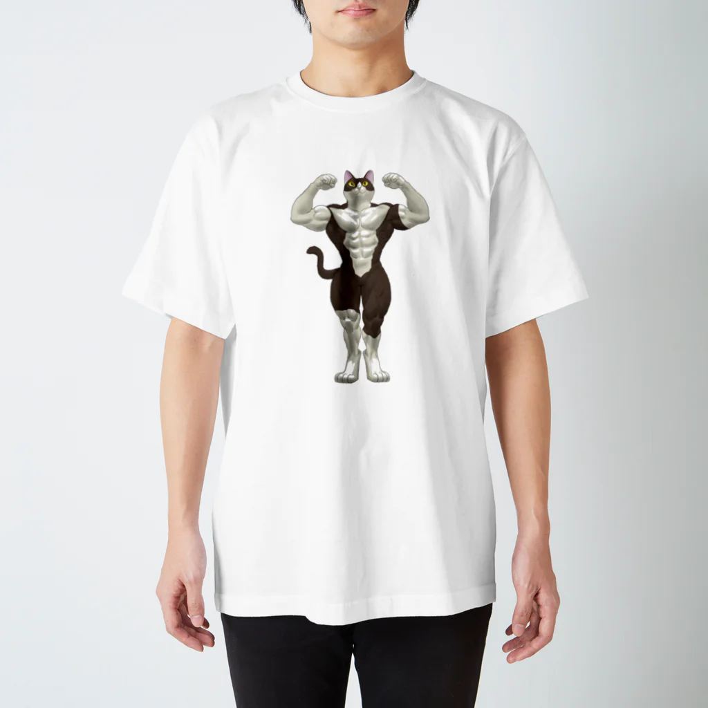 瞬くの店❤️のマッチョ猫白黒ダブルバイセップス Regular Fit T-Shirt