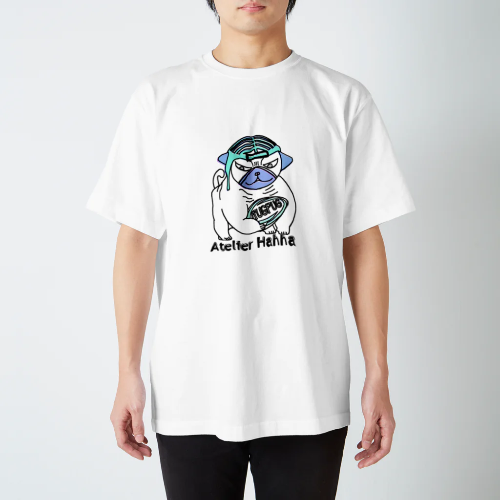 Atelier Hahhaのラグビー大好きパグくん スタンダードTシャツ