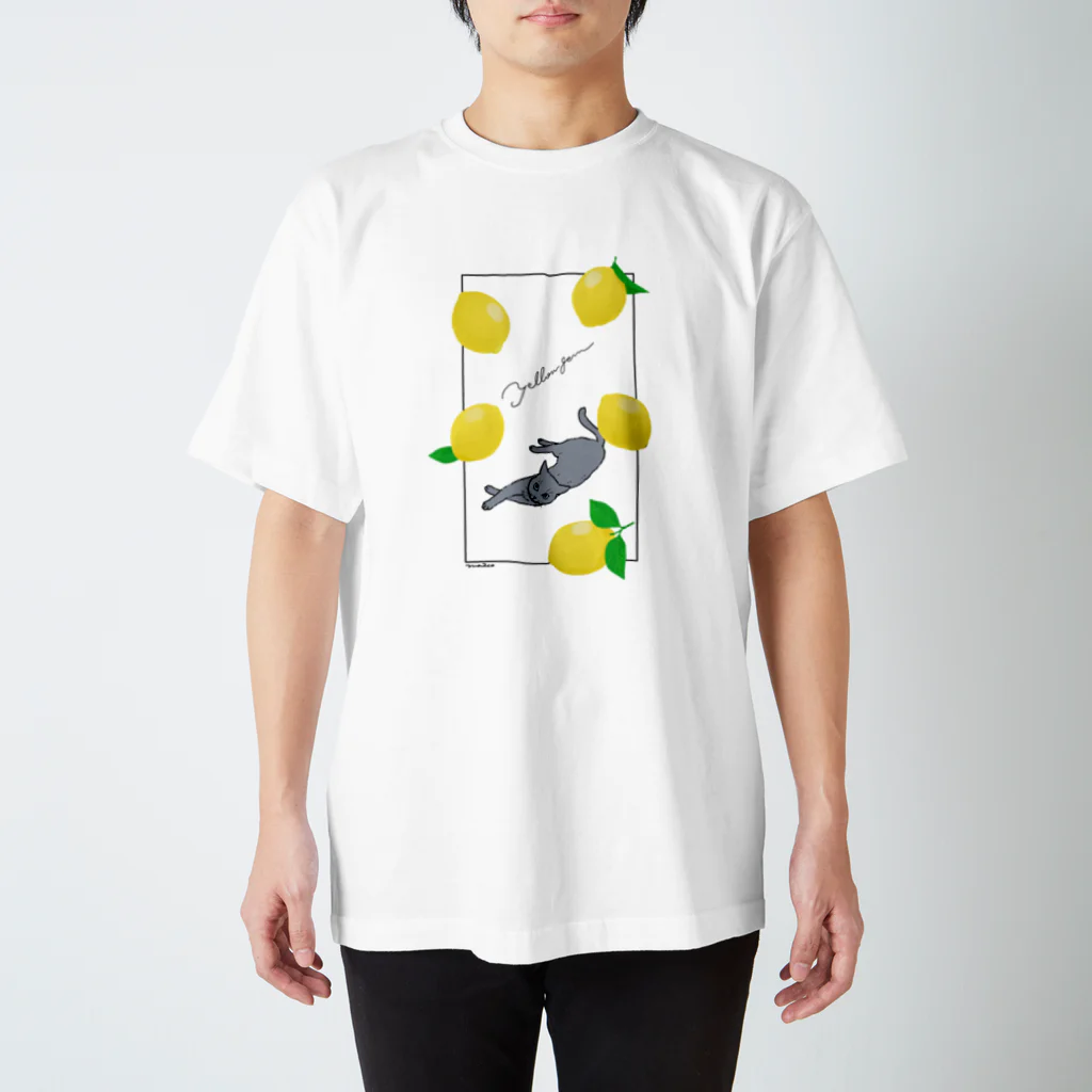 kima-maniの【Fruit×Cats】レモン×グレー  Regular Fit T-Shirt