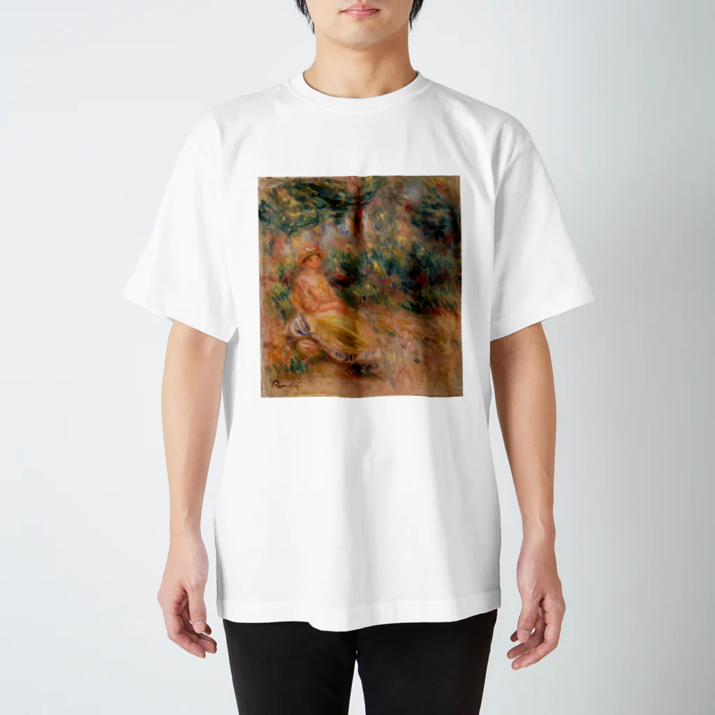 ART_collectionの「風景の中のピンクと黄色の女性」ルノワール スタンダードTシャツ