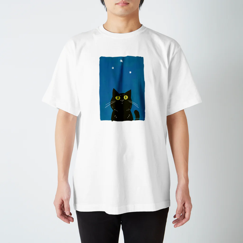 mumulineの黒猫は夜空の星を数えて Regular Fit T-Shirt