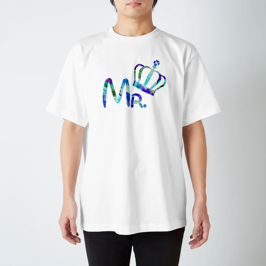 Mr.Rightのカップルコーデ トレンドの花柄ファッション 「Mr.」メンズ　ブルー Regular Fit T-Shirt